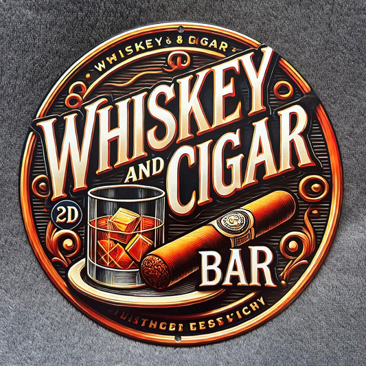 Whiskey & Cigar Circular Bar Sign 20x20cm