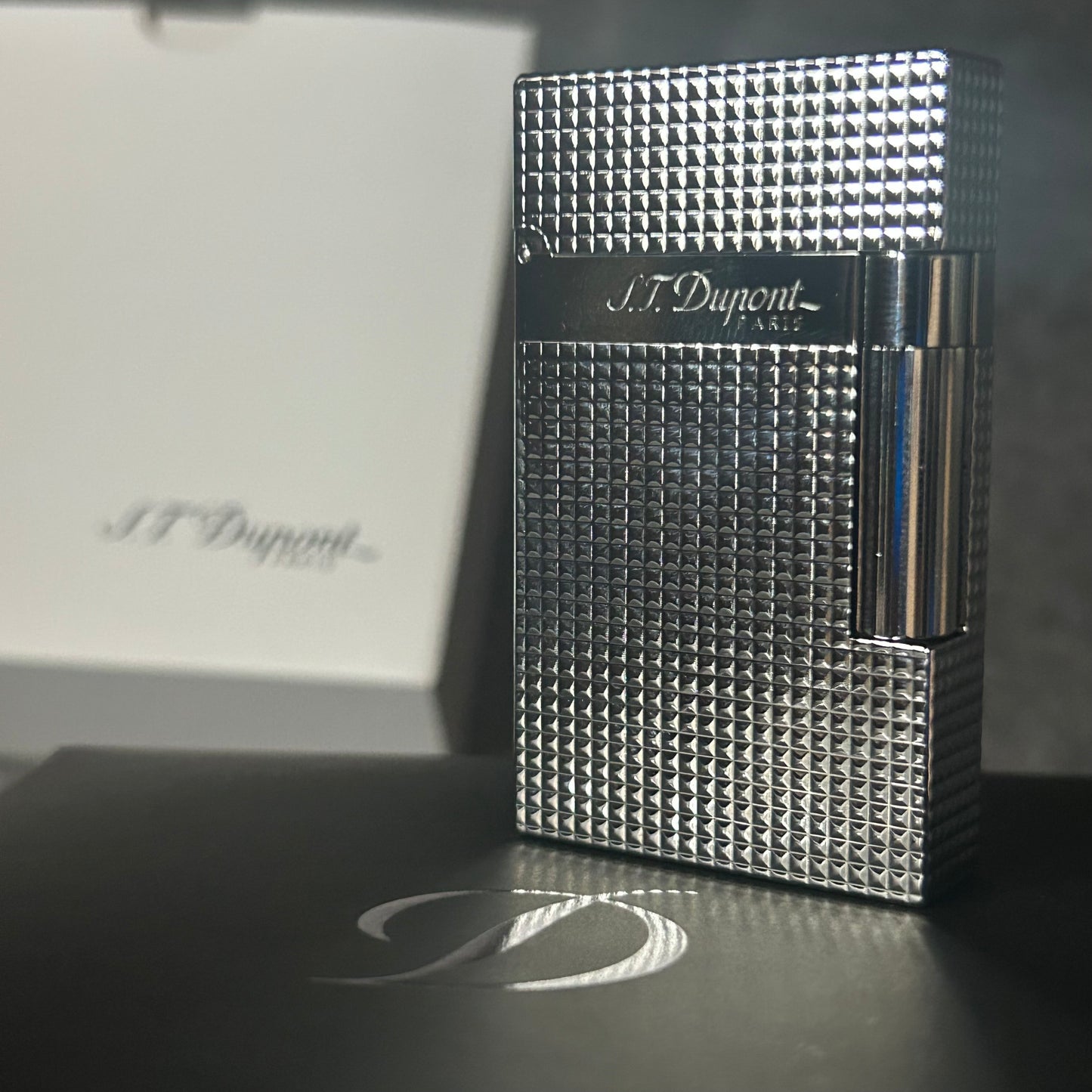 ST DuPont Style Ligne 2 - Dual Flame - Silver Diamond Head Lighter