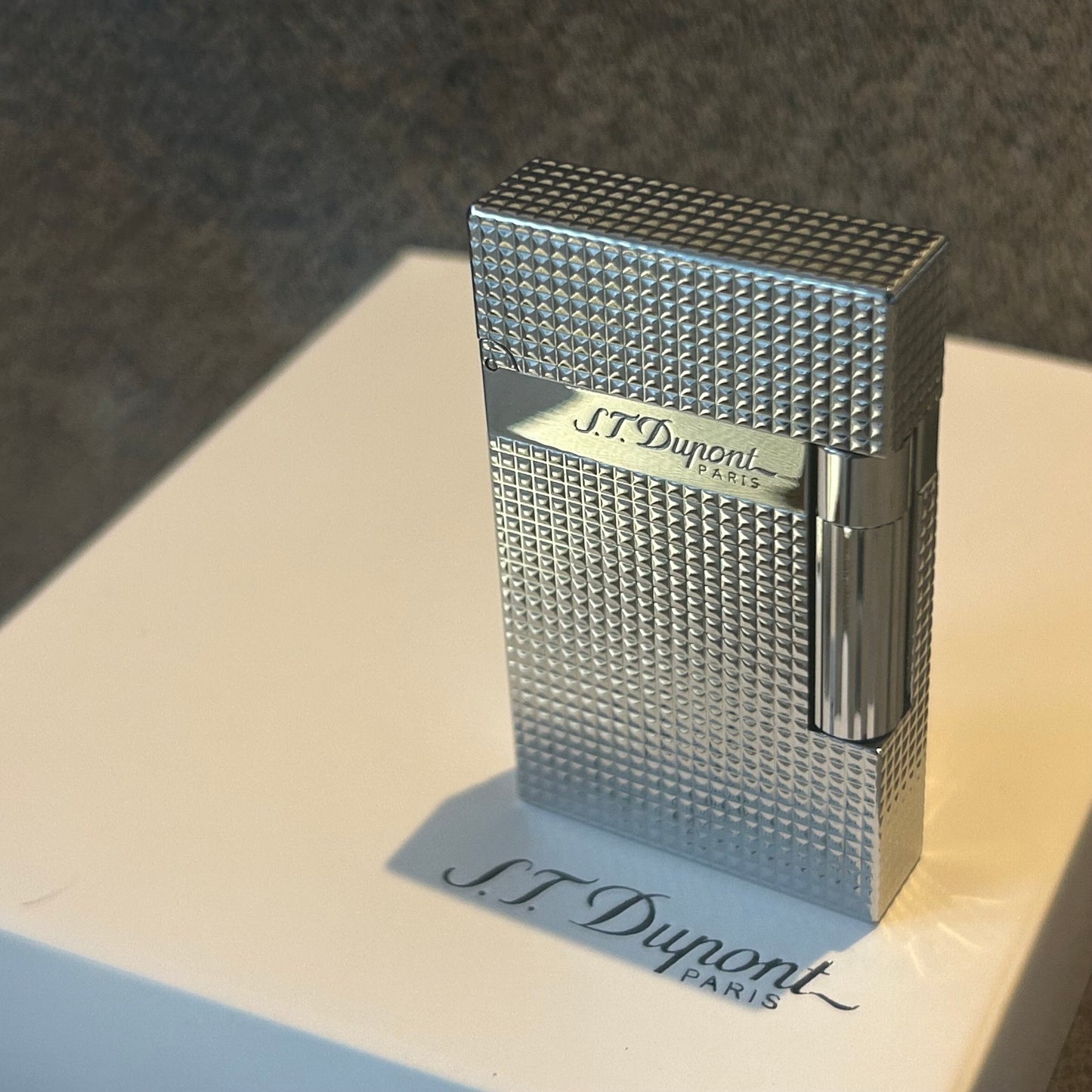 ST DuPont Style Ligne 2 - Dual Flame - Silver Diamond Head Lighter