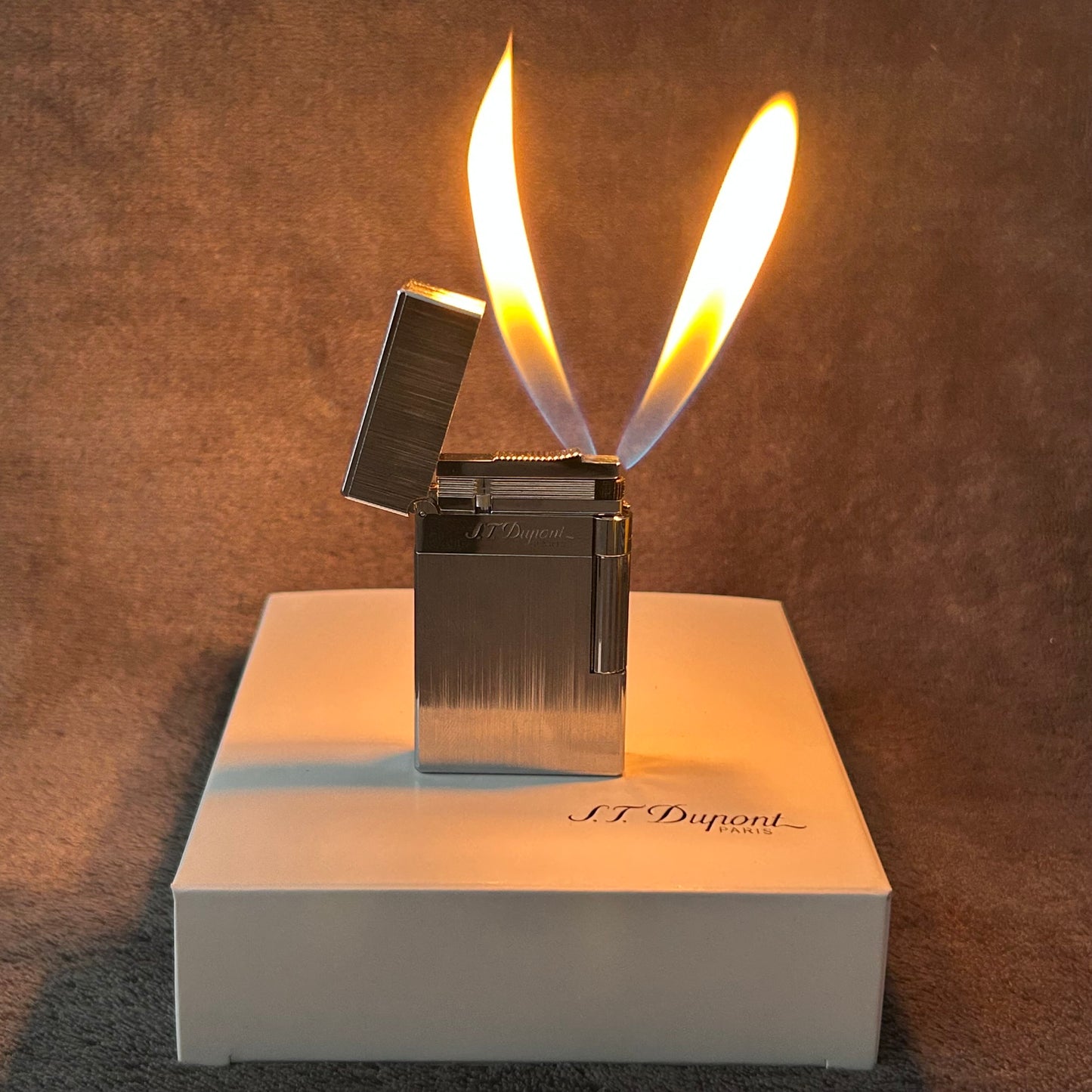 Luxury ST Dupont Dual Flame Lighter - Silver-Dupe