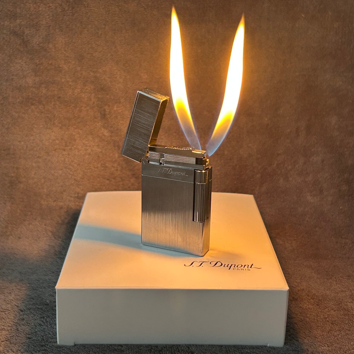 Luxury ST Dupont Dual Flame Lighter - Silver-Dupe