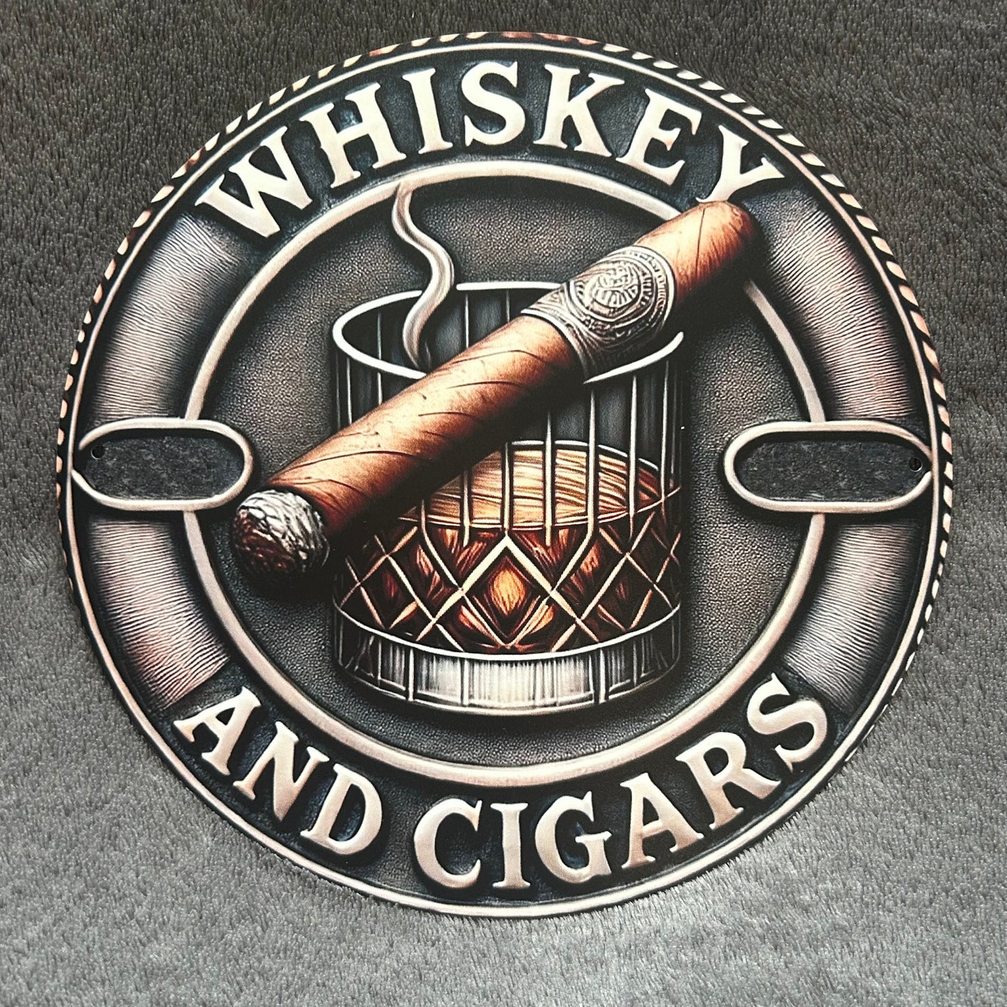 Whiskey & Cigars Circular Bar Sign
