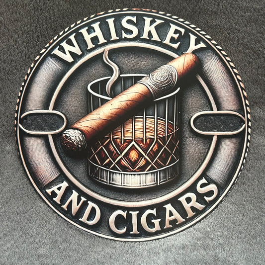 Whiskey & Cigars Circular Bar Sign