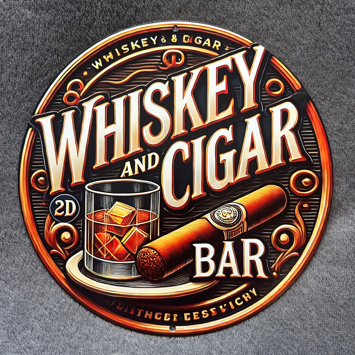 Whiskey & Cigar Circular Bar Sign